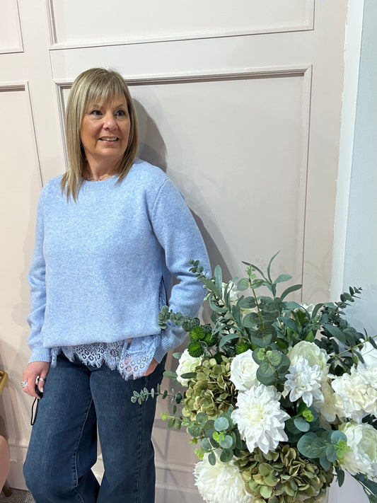 Lace Edge Jumper - Pale Blue