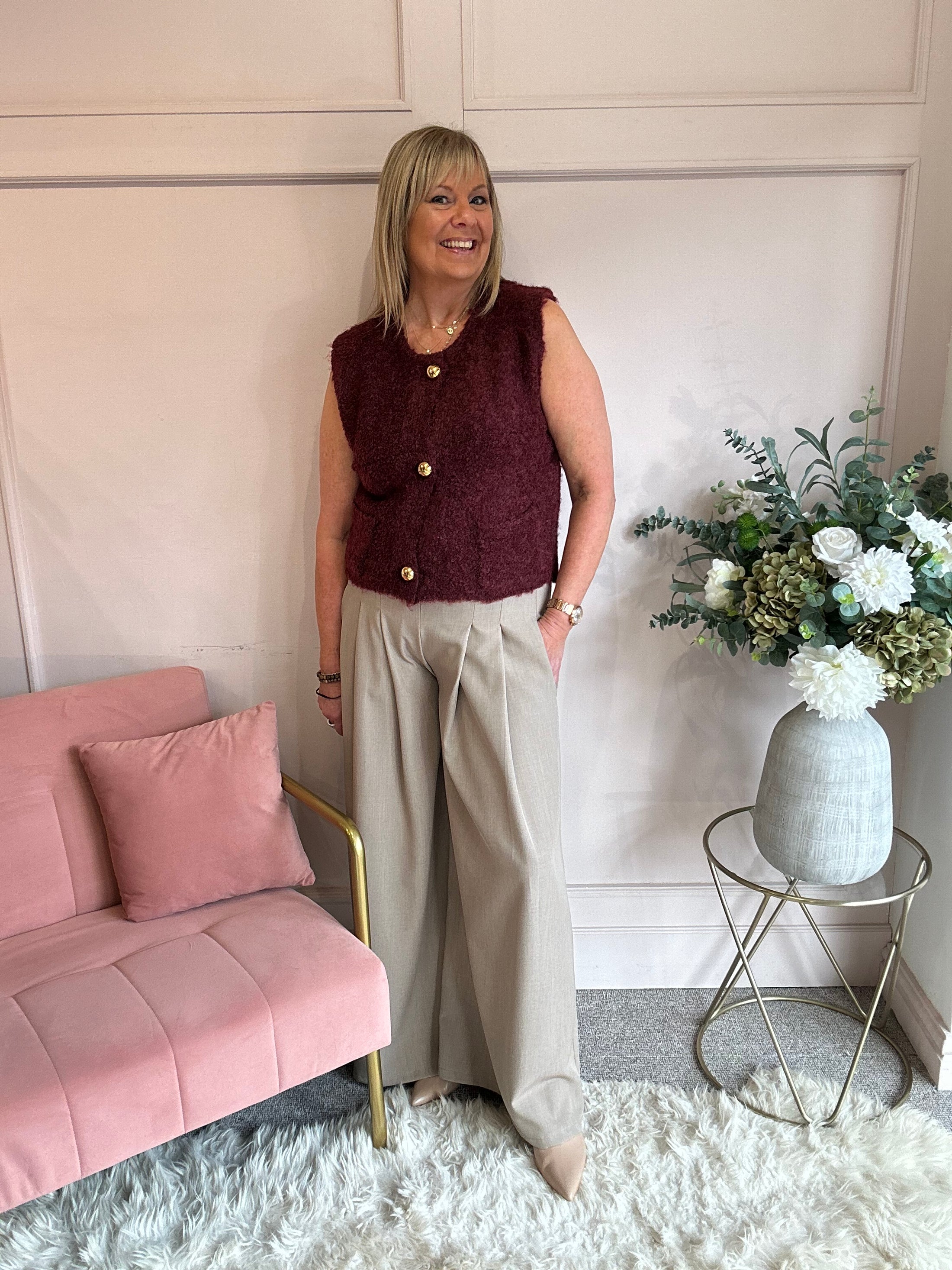 Teddy Boucle Waistcoat - Burgundy