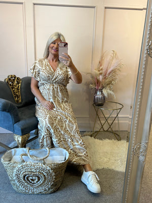 Summer Leaf Maxi Dress - Coffee/Cream