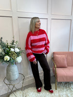 Chunky Striped Knitted Jumper - Red/Pink