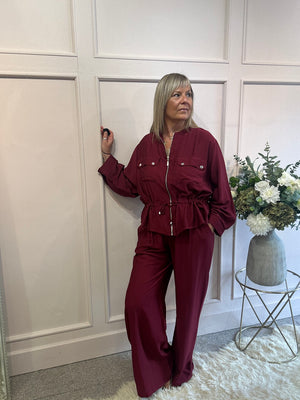 Jacket & Wide Pant Set - Burgundy