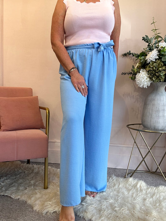 Tie Belt Wide Pant - Cornflower - Wardrobe By Simone