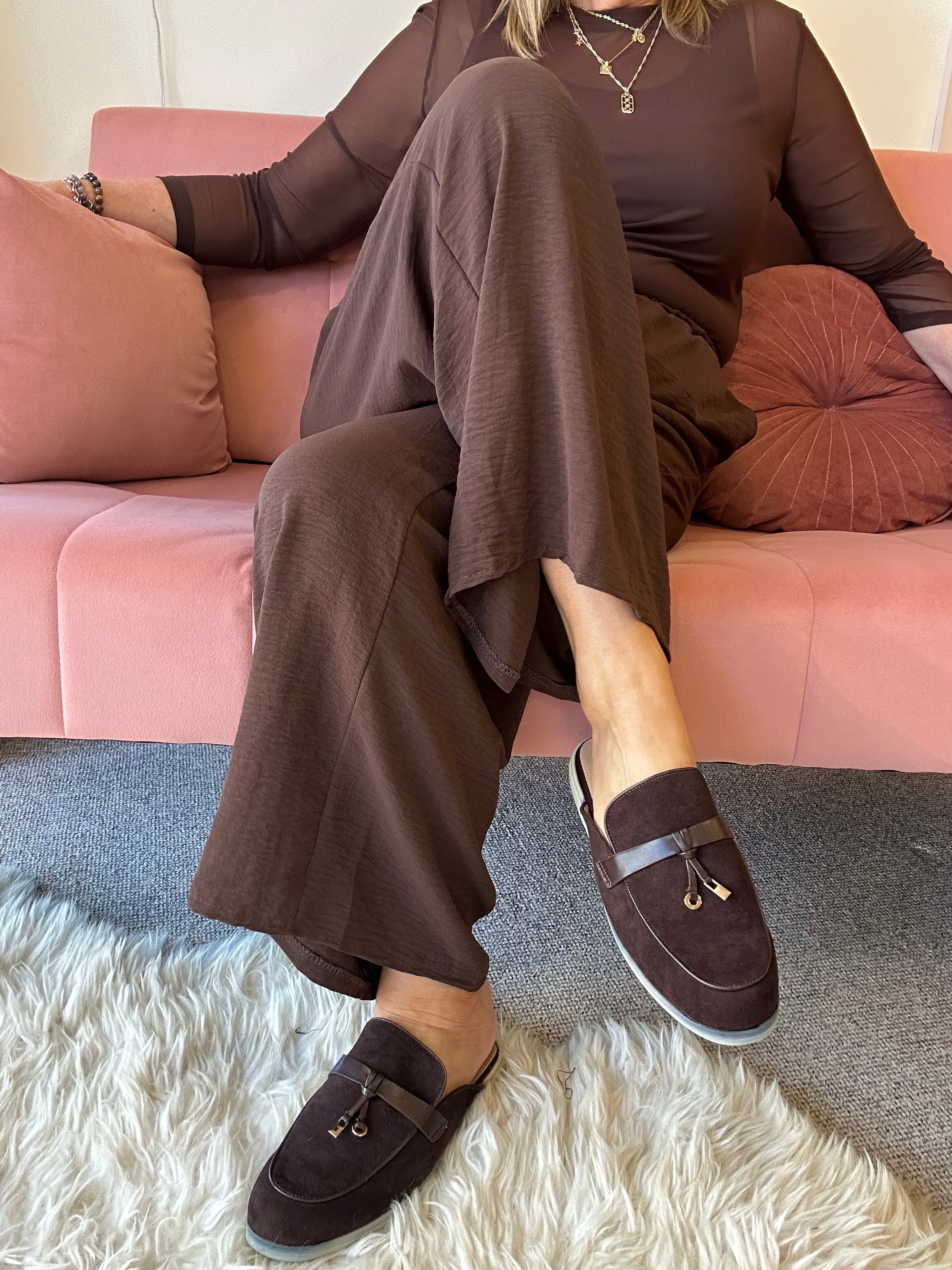 Faux Suede Mule - Brown