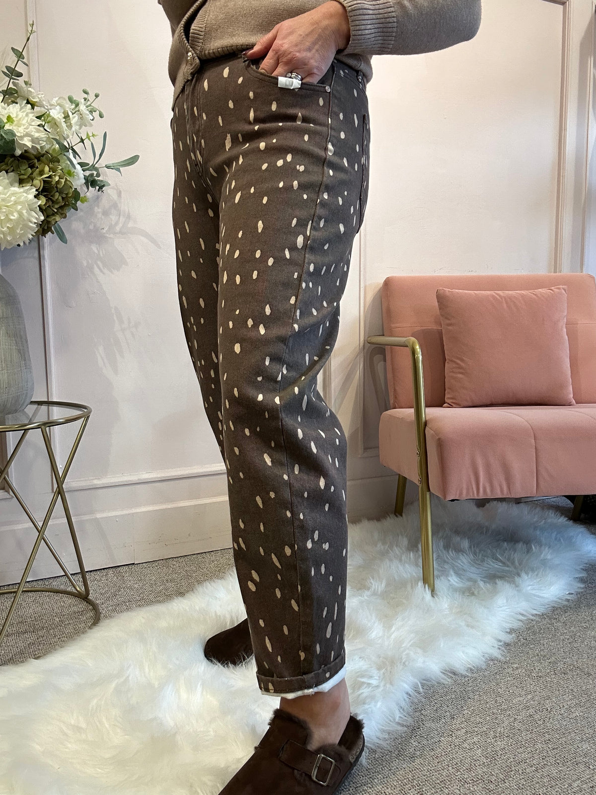 Trending Deer Print Jeans - Brown/Beige
