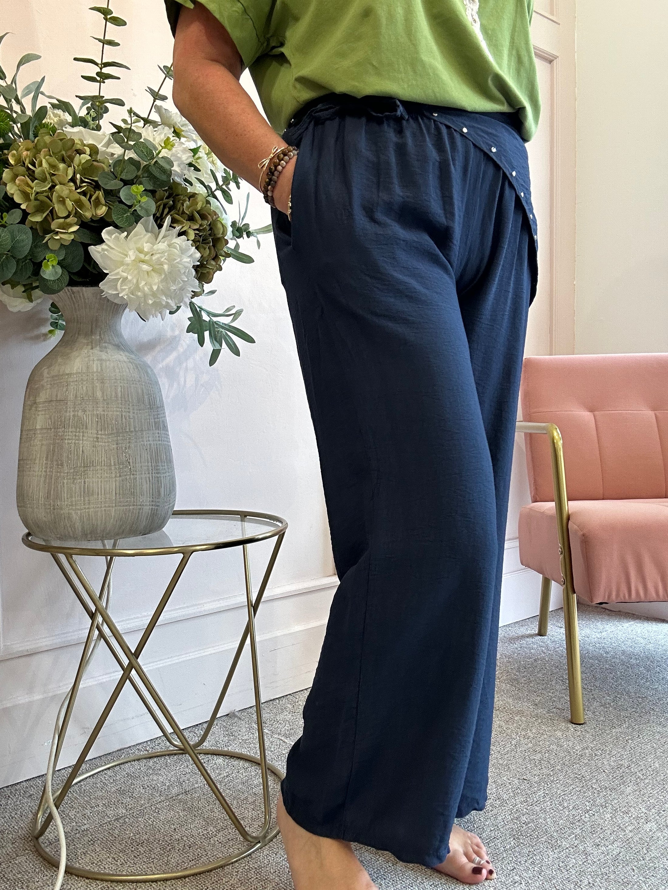 Scarf Tie Wide Pant - Navy
