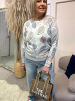Leaf Design & Touch Of Sparkle Jumper - Grey/Pink - Wardrobe By Simone