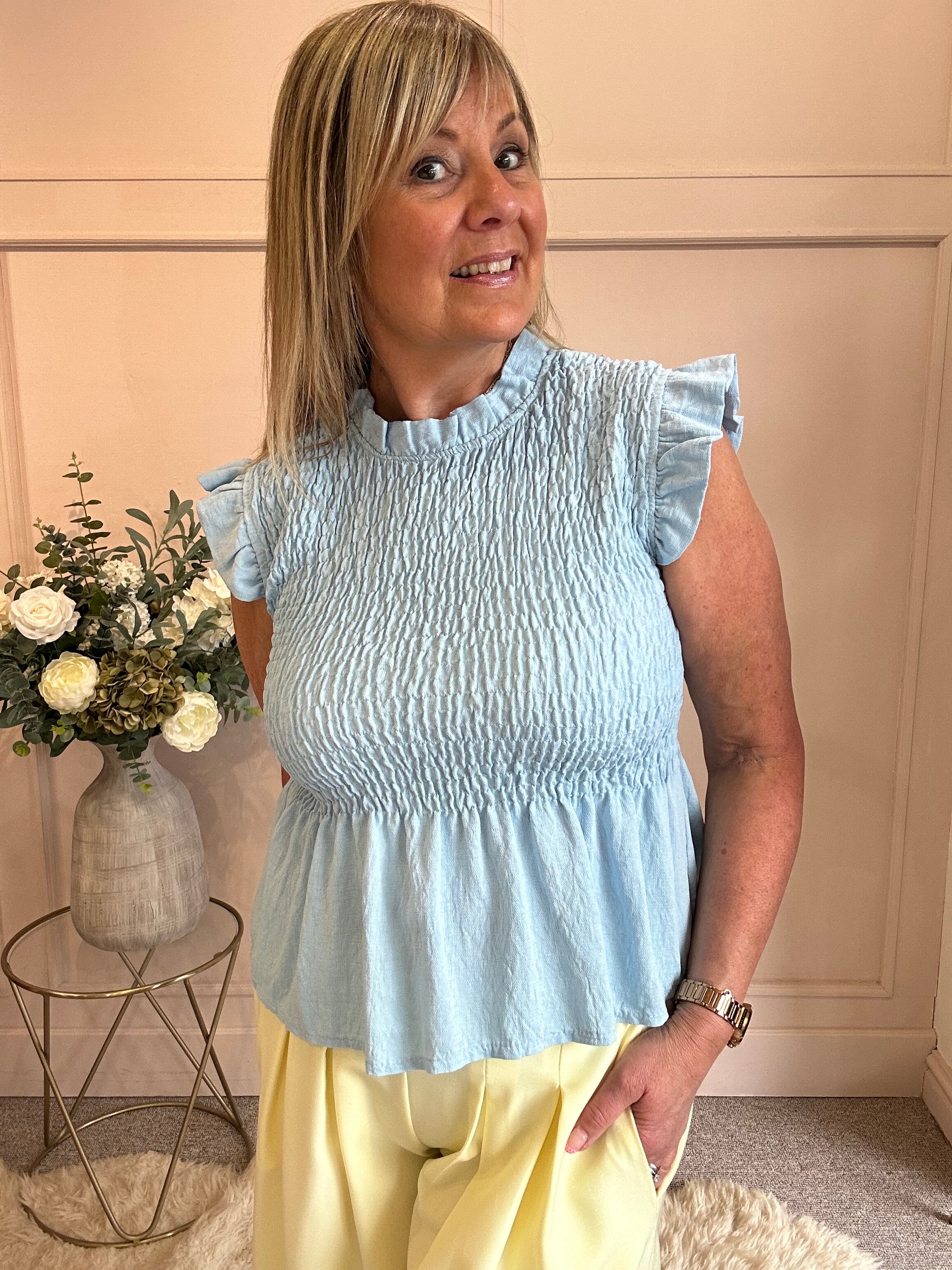 Cute Peplum Top - Baby Blue One Size