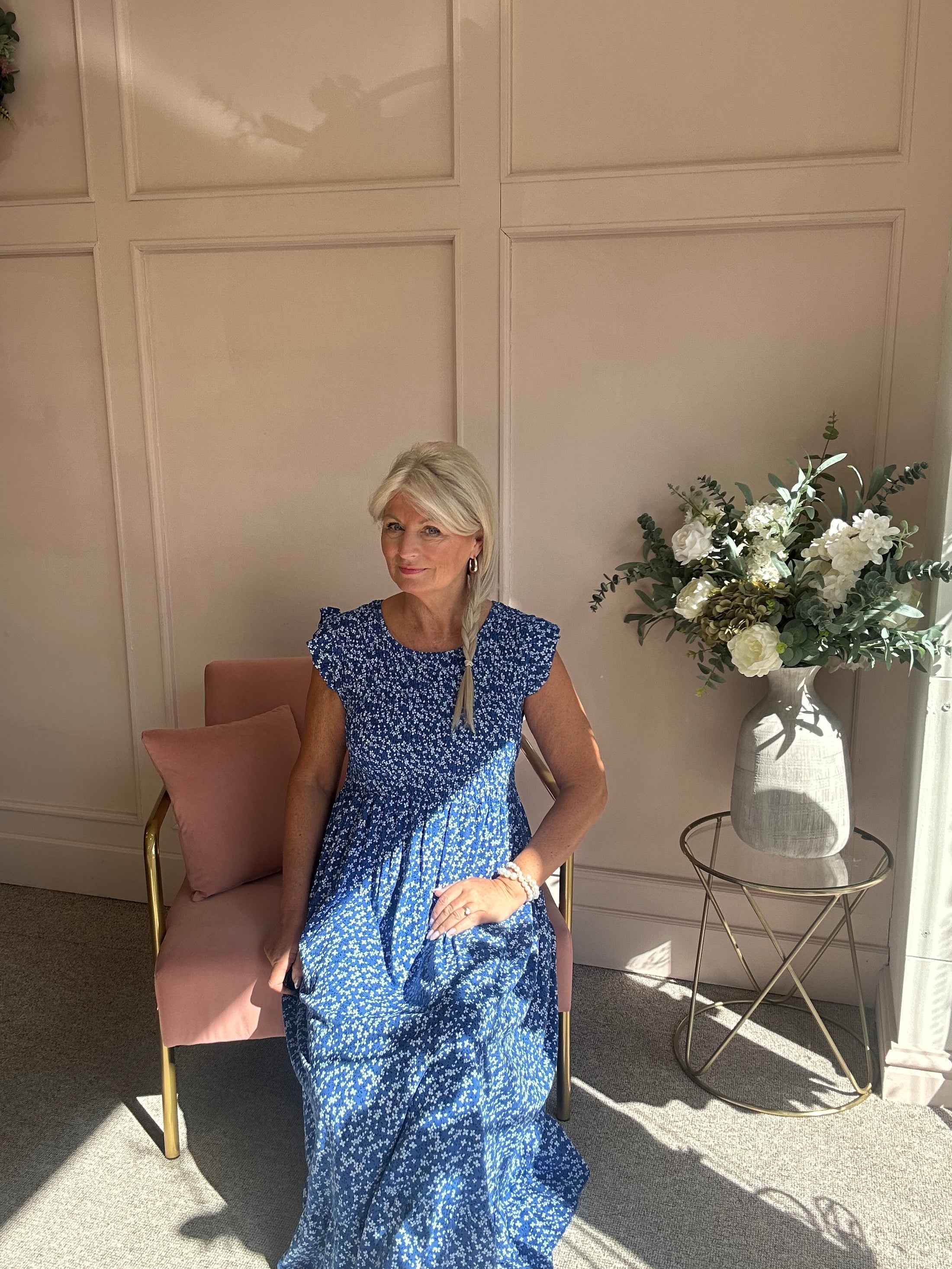 Ditsy Dress - Electric Blue/White - Wardrobe By Simone