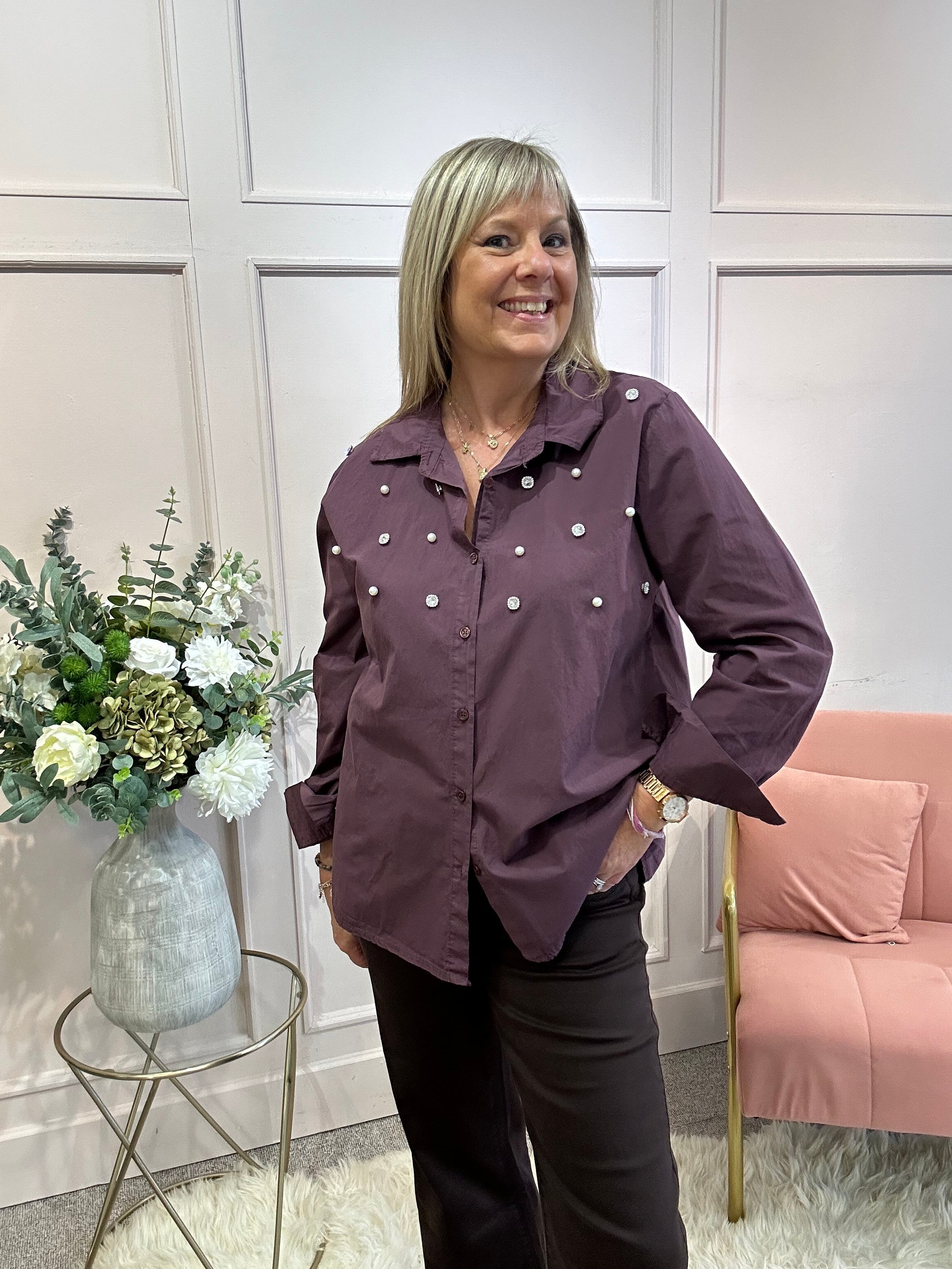 Embellished Shirt - Plum - Wardrobe By Simone