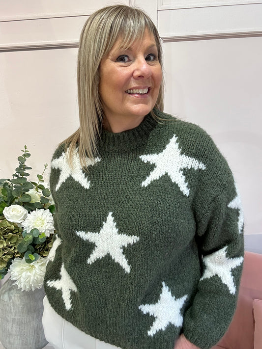 Star Jumper - Khaki/Cream