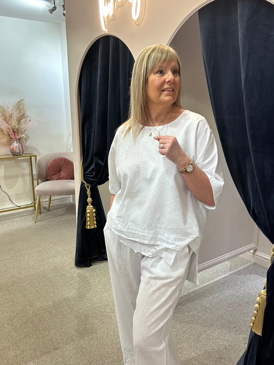 Two Piece Linen/Cotton Set - White - Wardrobe By Simone