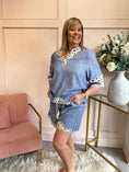 Load image into Gallery viewer, Embroidered Edged Top & Short Set - Blue - Wardrobe By Simone
