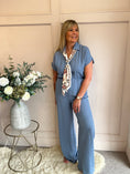 Load image into Gallery viewer, Collared With A Tie  Jumpsuit - Denim Blue - Wardrobe By Simone
