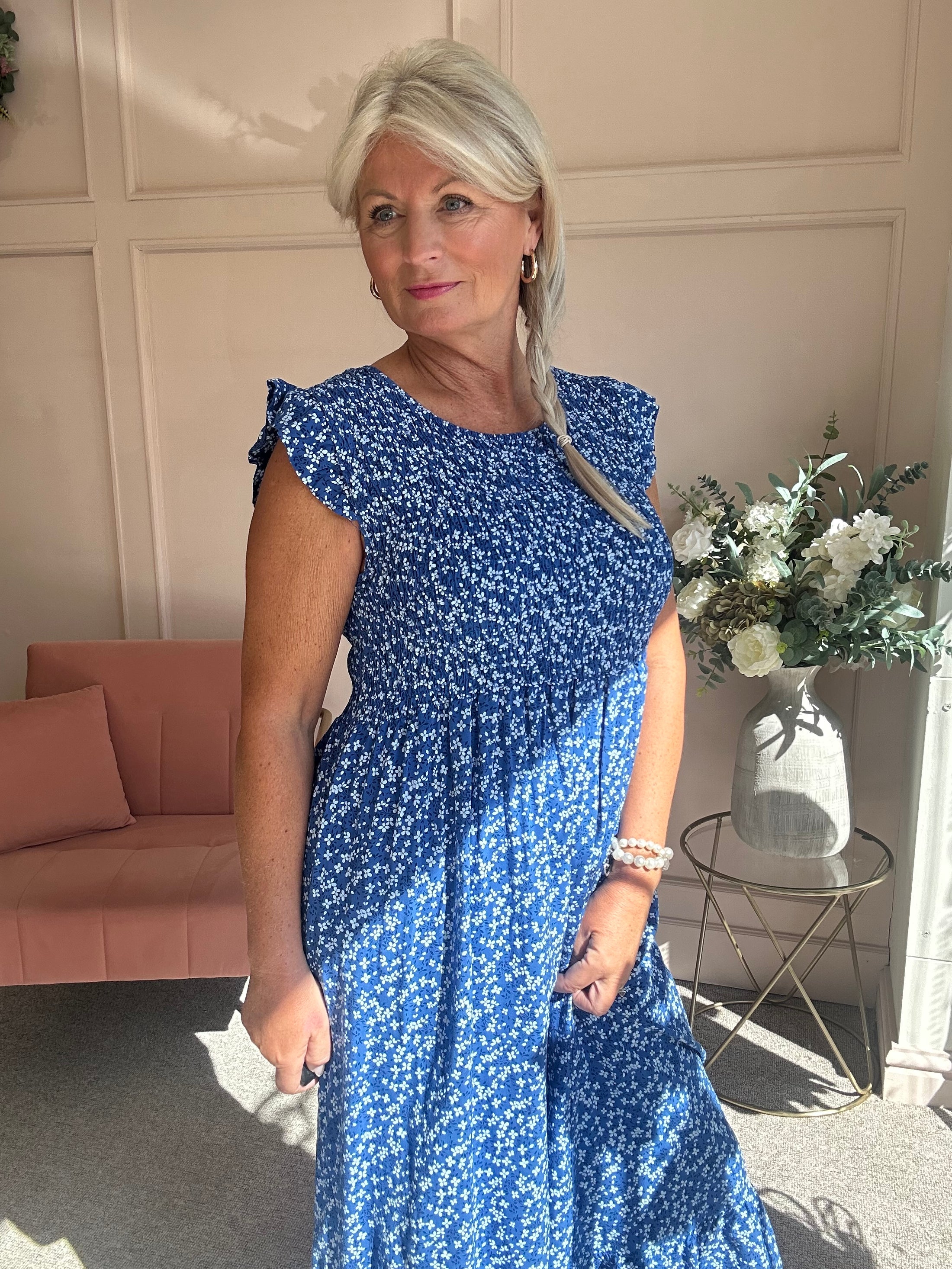 Ditsy Dress - Electric Blue/White - Wardrobe By Simone
