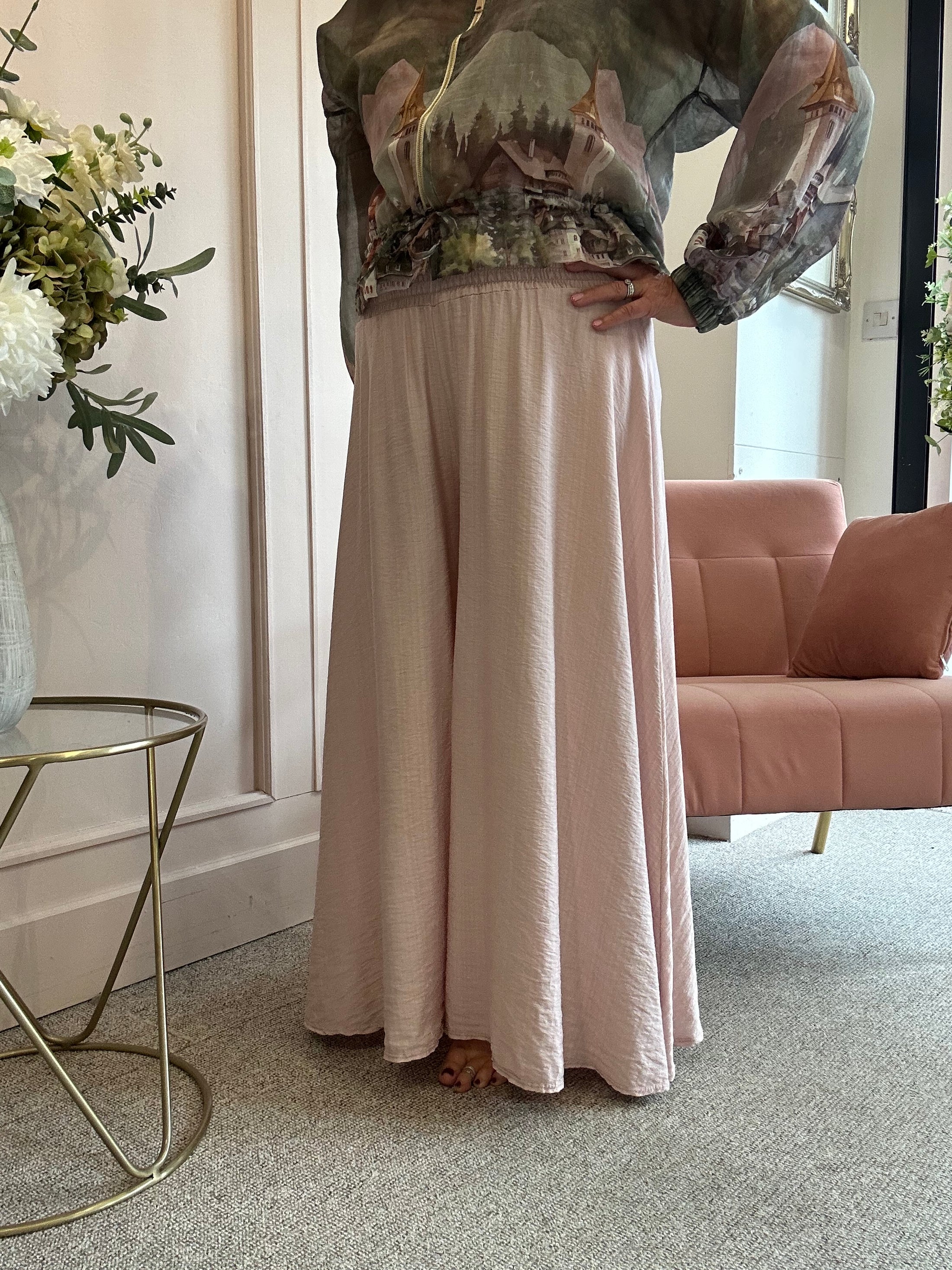 Deep Elasticated Waist Wide Pant - Dusky Pink