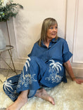 Load image into Gallery viewer, Palm Tree Detail Shirt & Pant Set - Mid Blue - Wardrobe By Simone
