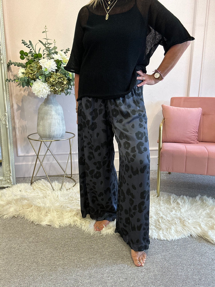 Satin trouser - Grey/Black Leopard - Wardrobe By Simone