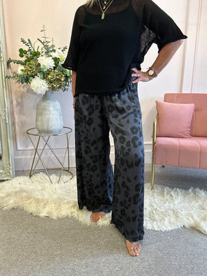 Satin trouser - Grey/Black Leopard - Wardrobe By Simone