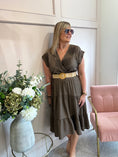 Load image into Gallery viewer, Flower Detail Belted Midi Dress - Brown
