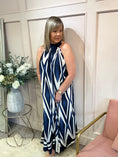 Load image into Gallery viewer, Halter Neck Maxi Dress - Navy/Cream - Wardrobe By Simone
