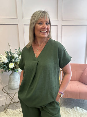V Neck Top - Khaki