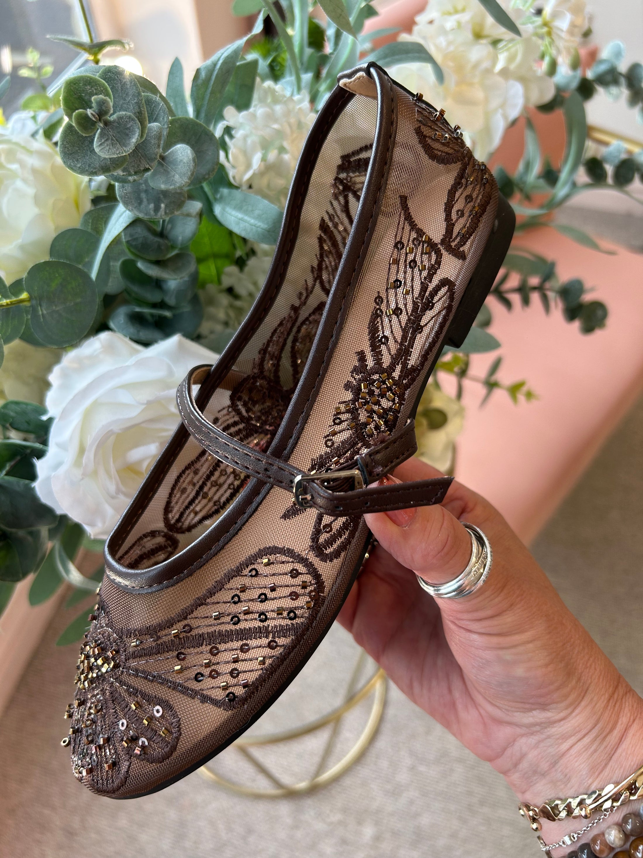Sparkle  Beaded Mary Jane - Brown
