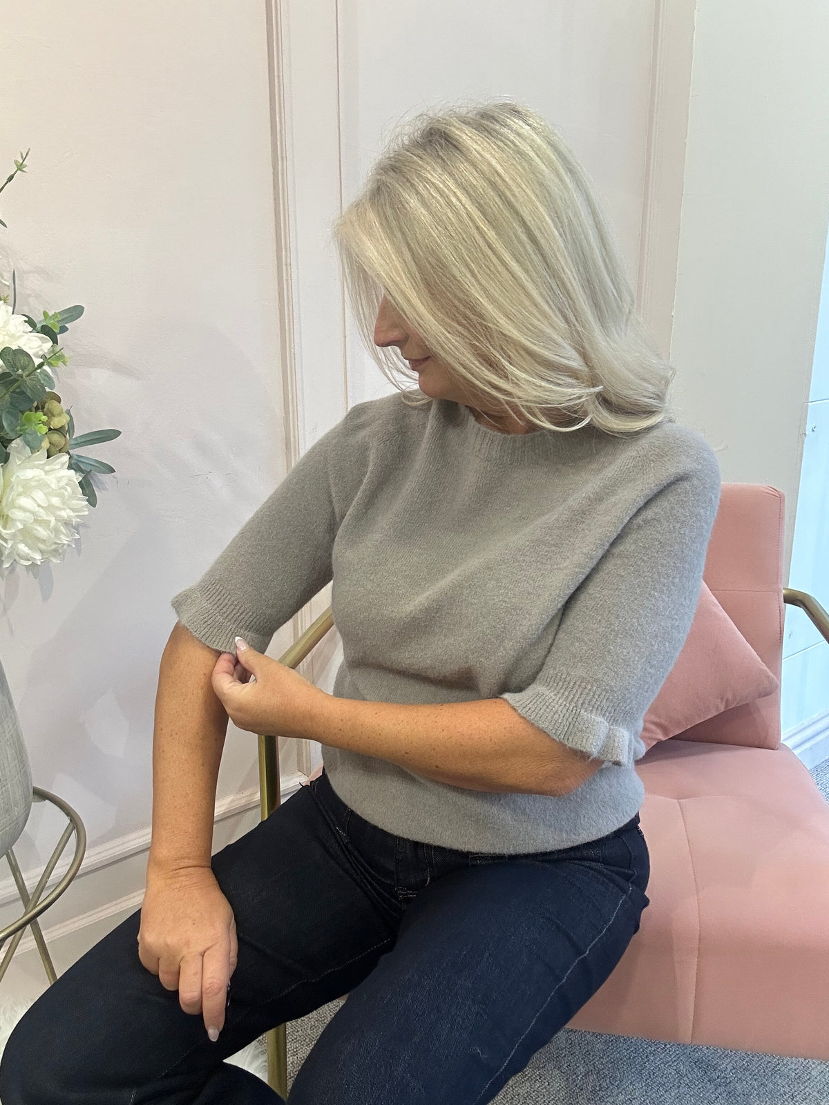 Fluted Edge Short Sleeve Jumper - Clay