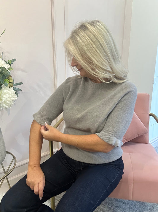 Fluted Edge Short Sleeve Jumper - Clay