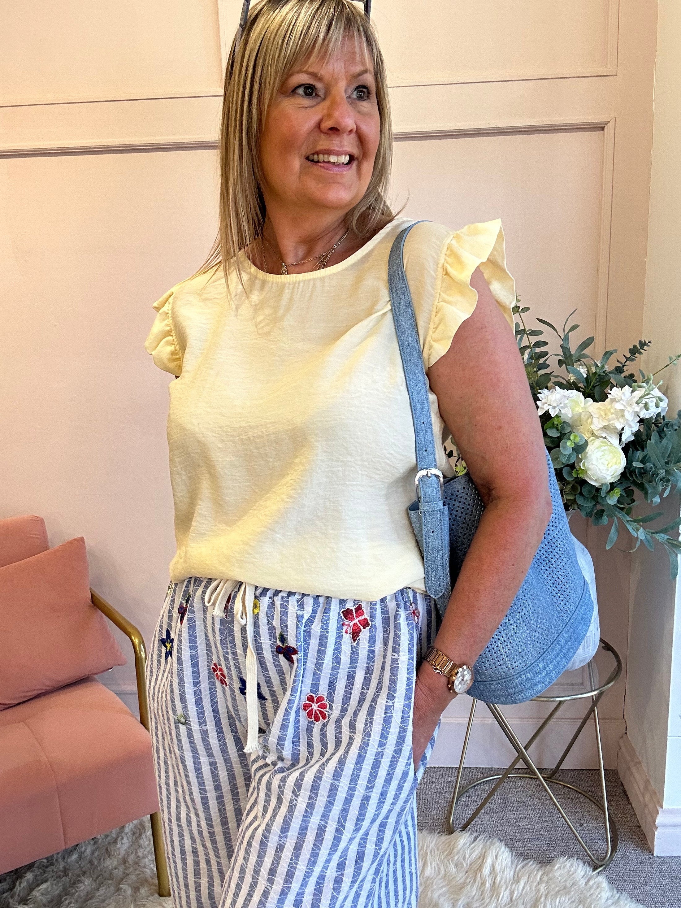 Frill Cap Sleeved Top  - Lemon - Wardrobe By Simone