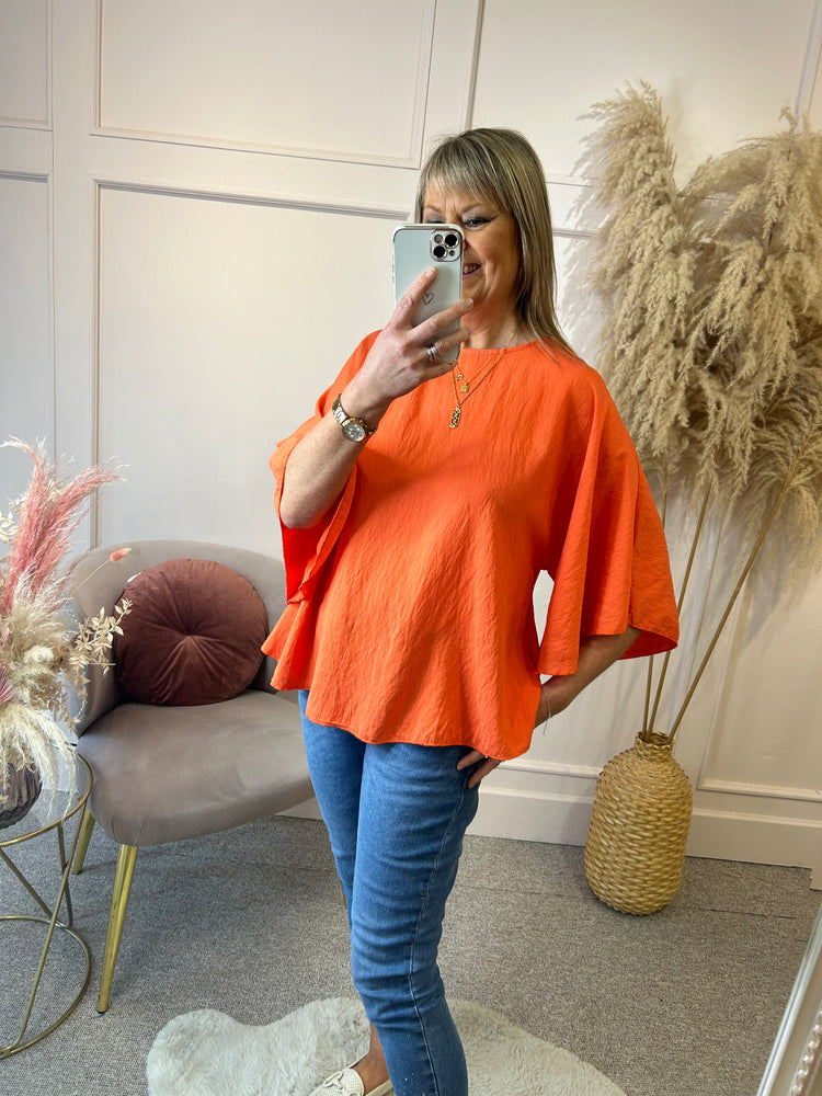 Loose Fitting Mid Sleeve Top - Orange - Wardrobe By Simone