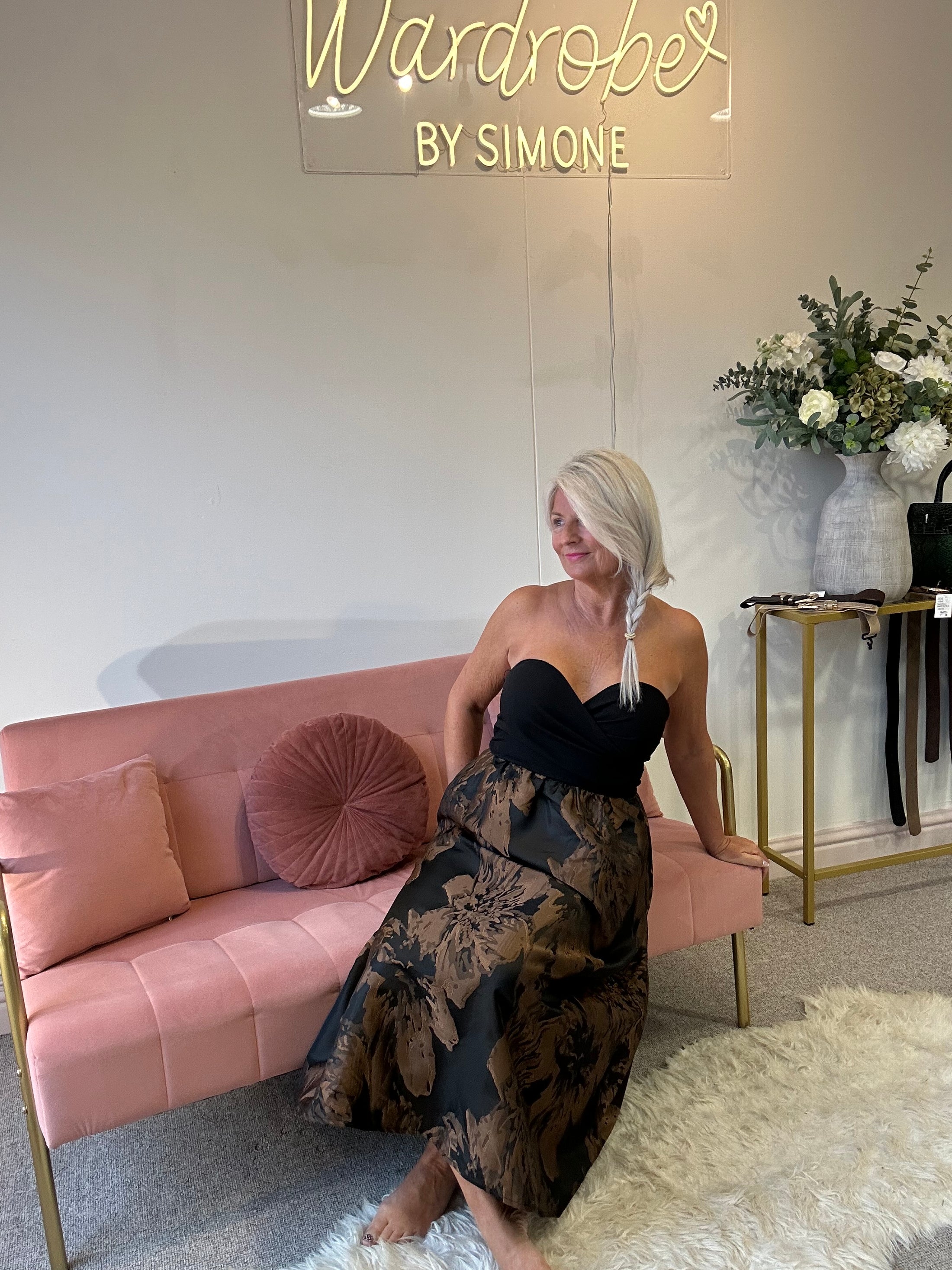 Brown Floral Bandeau Dress - Brown/Cream