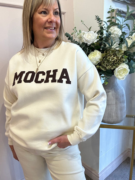 Mocha Logo Sweatshirt - Cream - Wardrobe By Simone
