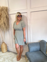 Short V-neck dress chessecloth - Taupe