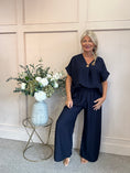 Load image into Gallery viewer, Wide Leg Pants & V Neck Top - Navy One Size
