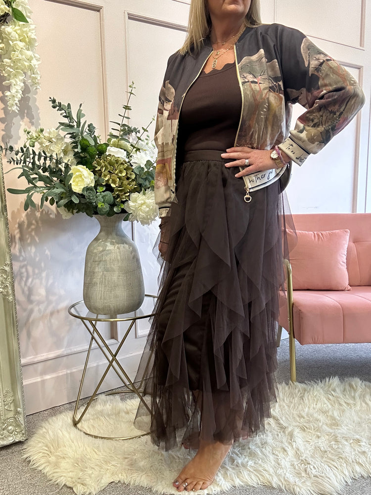 Pretty Tulle Net Tiered Skirt - Brown