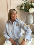Load image into Gallery viewer, Sunflower Embroidered Detail Shirt  - Blue/White - Wardrobe By Simone
