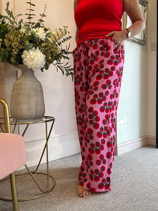 We Love a Tomato Wide Pant - Pink/Red - Wardrobe By Simone