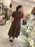 Load image into Gallery viewer, Tulip Sleeve High Neck Dress - Brown
