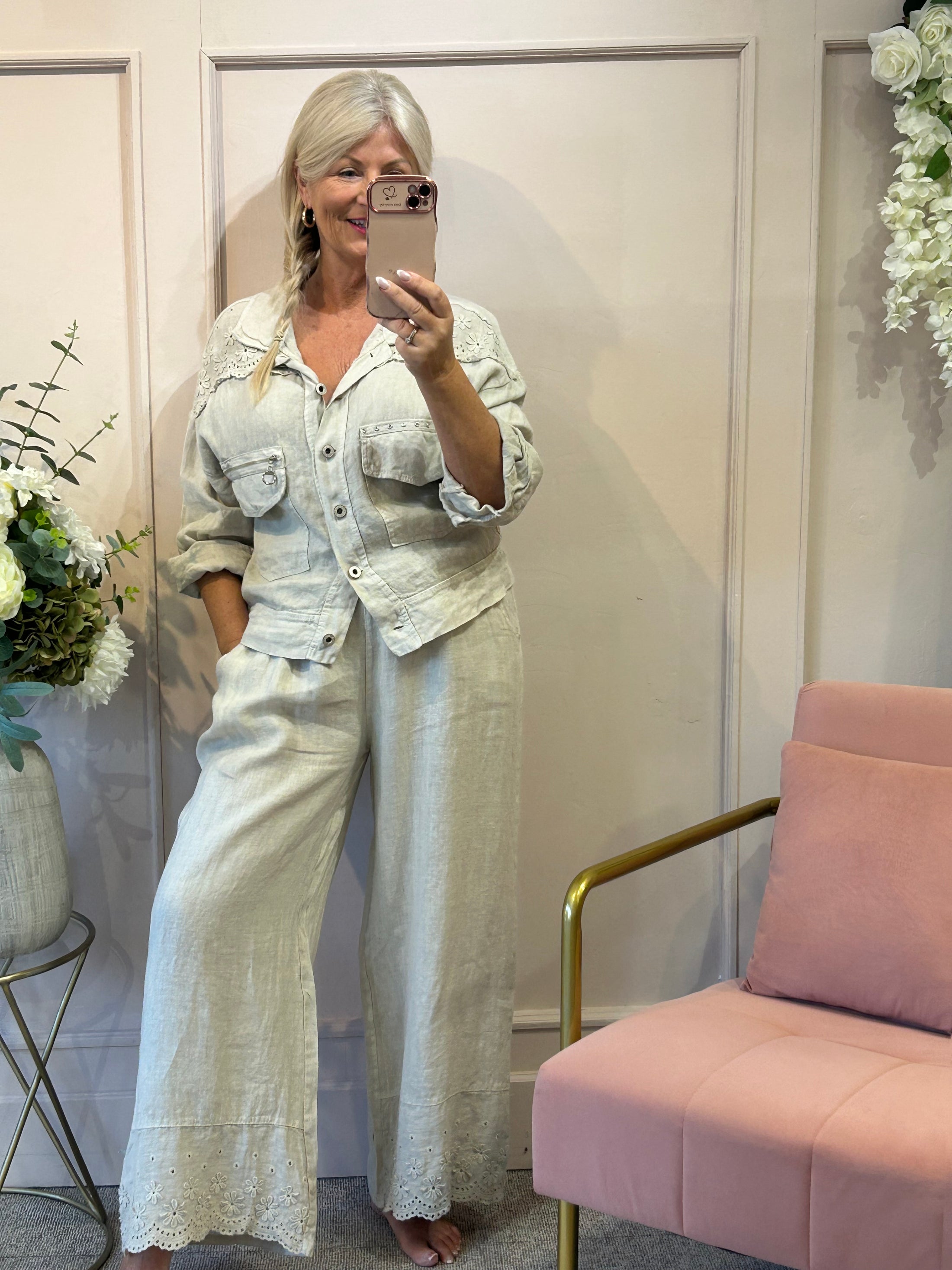 Shirt Jacket & Pant Linen Set - Light Beige