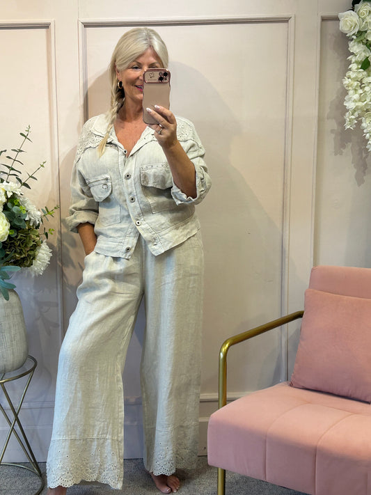 Shirt Jacket & Pant Linen Set - Light Beige