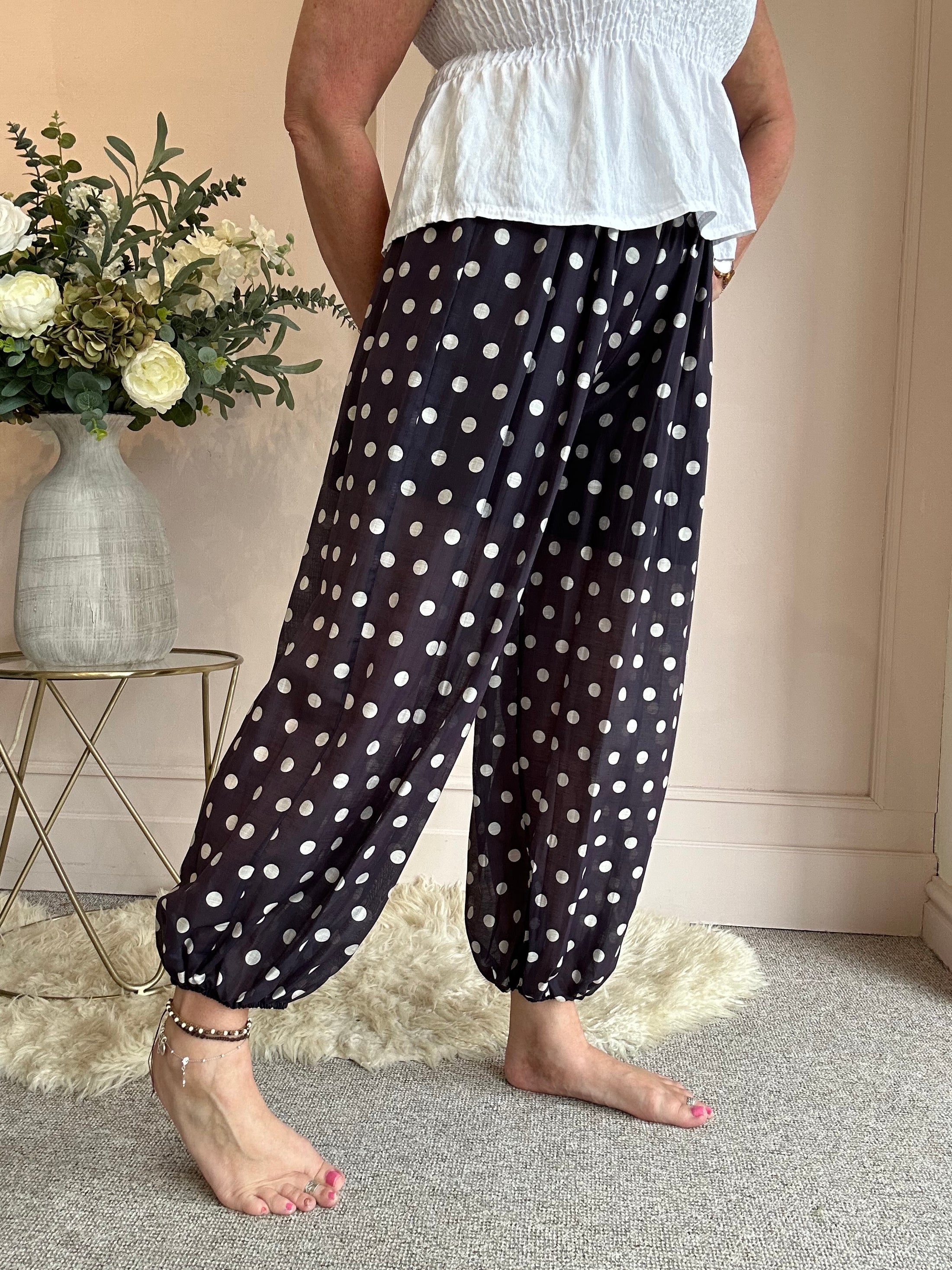 Spotty Barrel Pant - Navy/White - Wardrobe By Simone