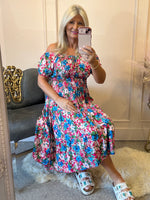 Floral Bloom Midi Dress - Pinks/Blues