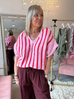 Gold Button Stipe Jumper - Pink/Red
