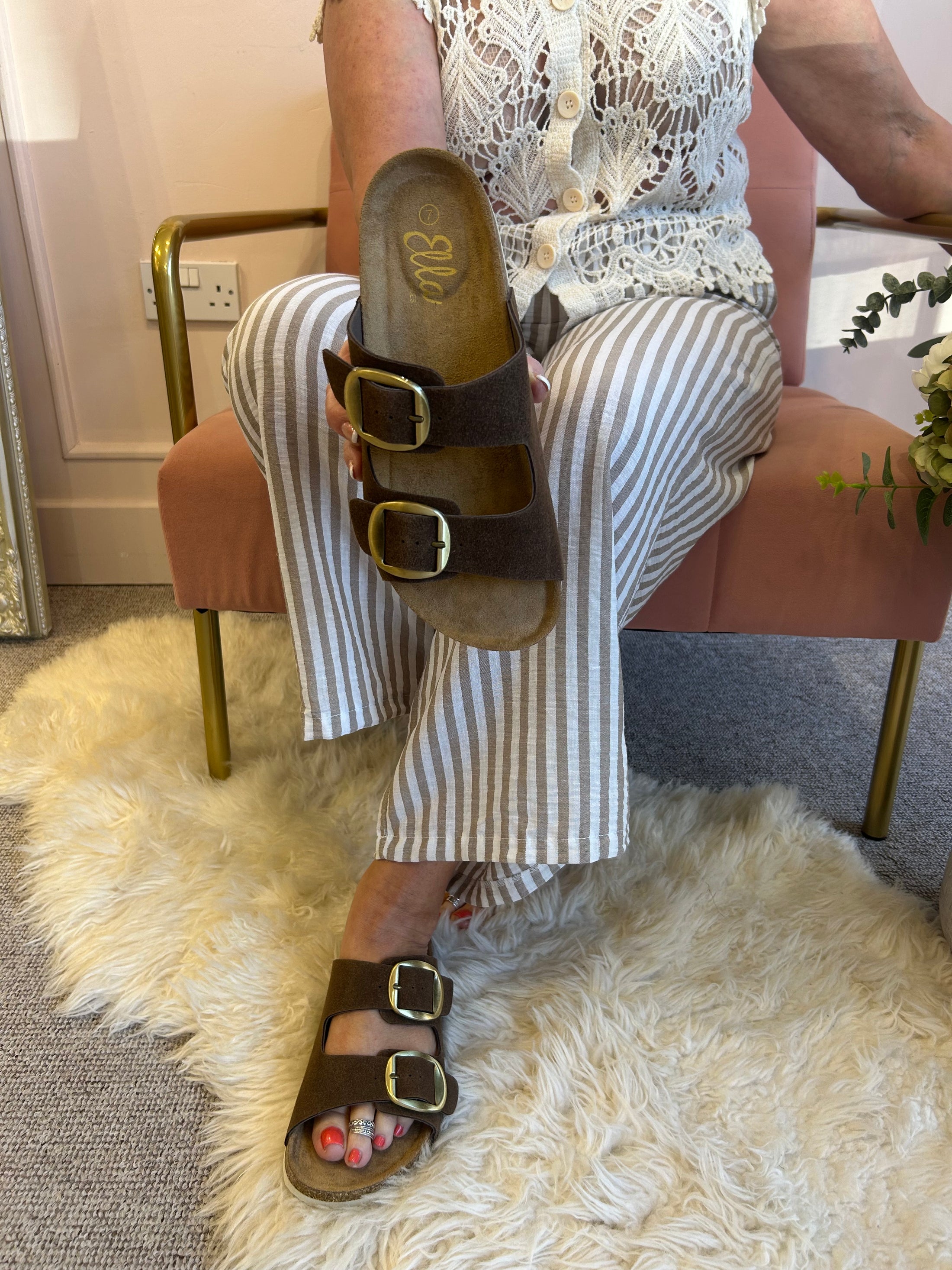 Violet Two Buckle Mule Sandal - Brown