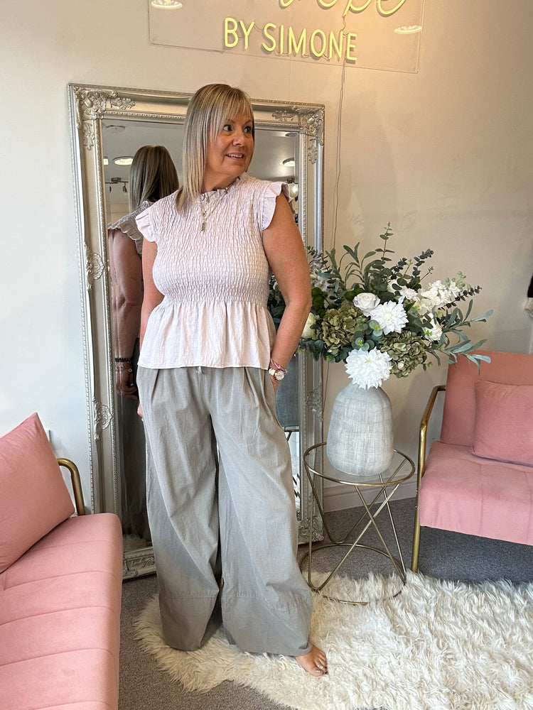 Ruched Bodice Peplum Top - Dusky Pink