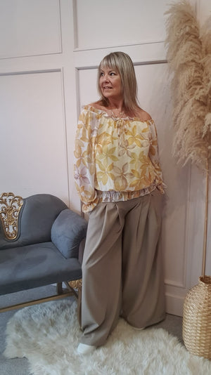 Ruffle Neck Blouse - Golden Yellow/Cream
