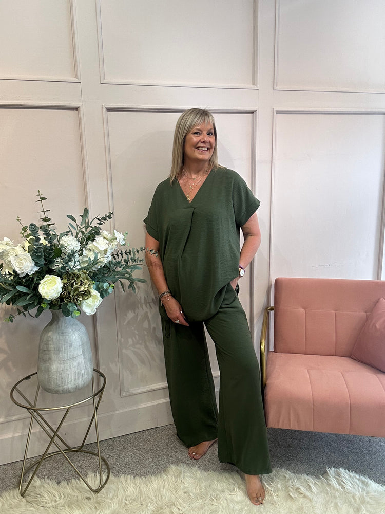 V Neck Top - Khaki