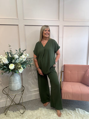 V Neck Top - Khaki
