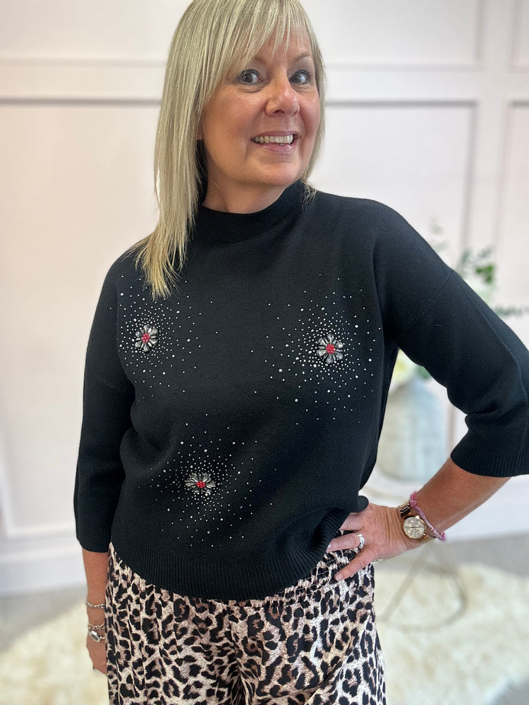 Sparkle Detail Jumper  - Black