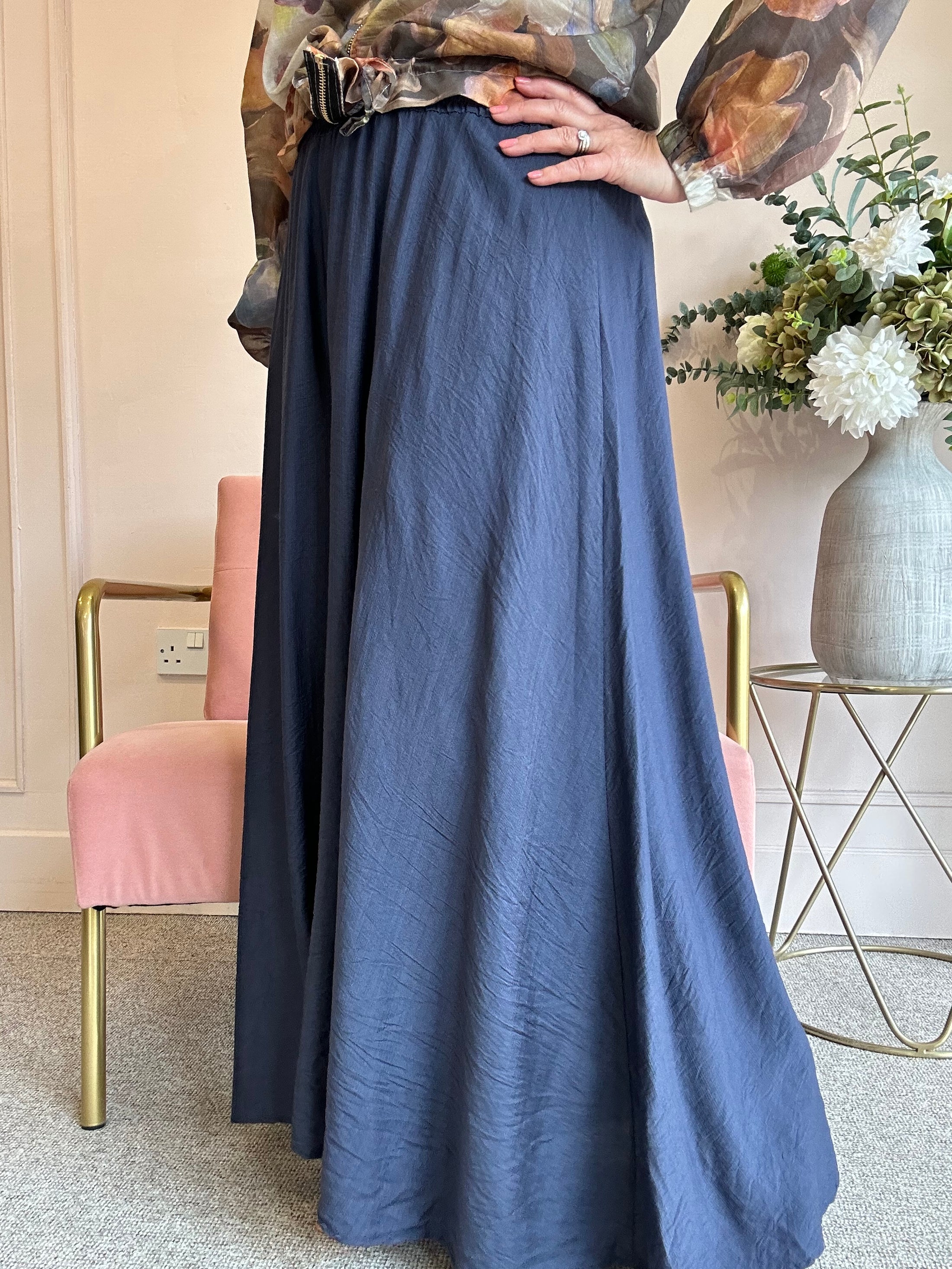 Deep Elasticated Waist Wide Pant - Navy